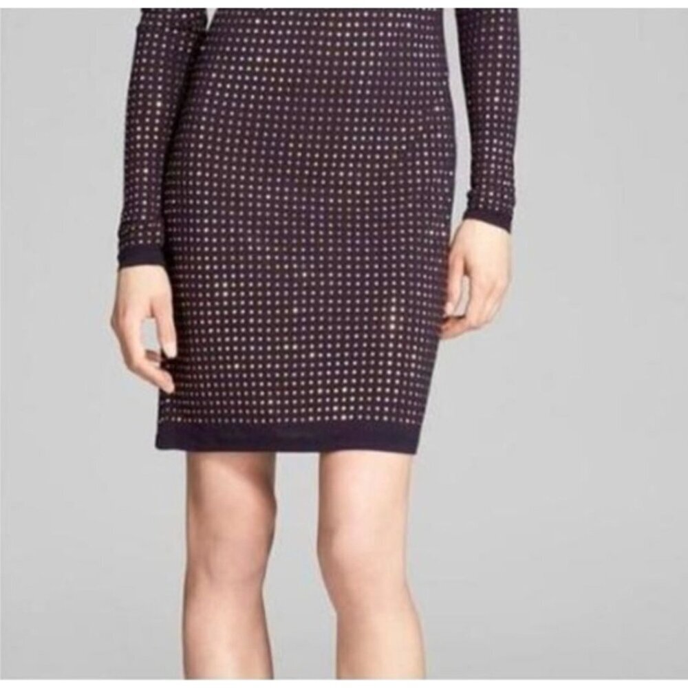 MICHAEL Michael Kors Studded Long Sleeve Dress Dark Navy Stretch Women's Size Me - Picture 4 of 6